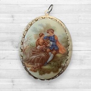 Vintage Fragonard scene locket necklace charm